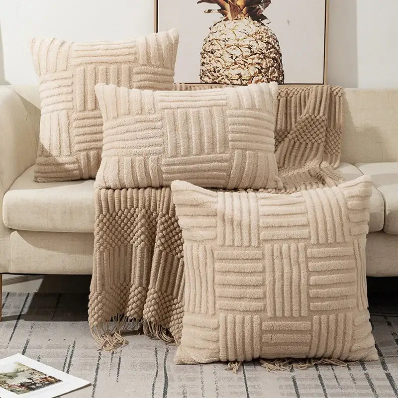 Textured cream woven geometric design cushion covers living room
