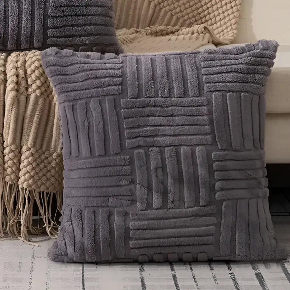 Textured cream woven geometric design cushion covers living room