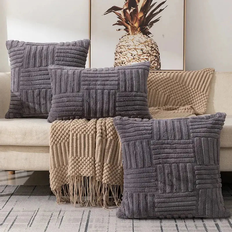Textured cream woven geometric design cushion covers living room
