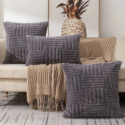 Textured cream woven geometric design cushion covers living room