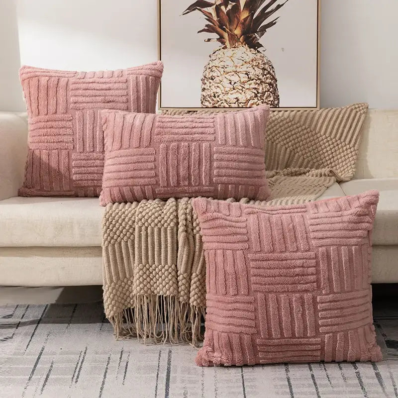 Textured cream woven geometric design cushion covers living room