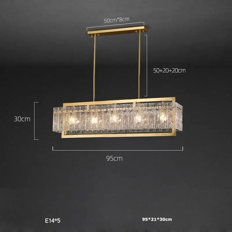 Textured crystal gold dimmable led copper glass chandelier living room