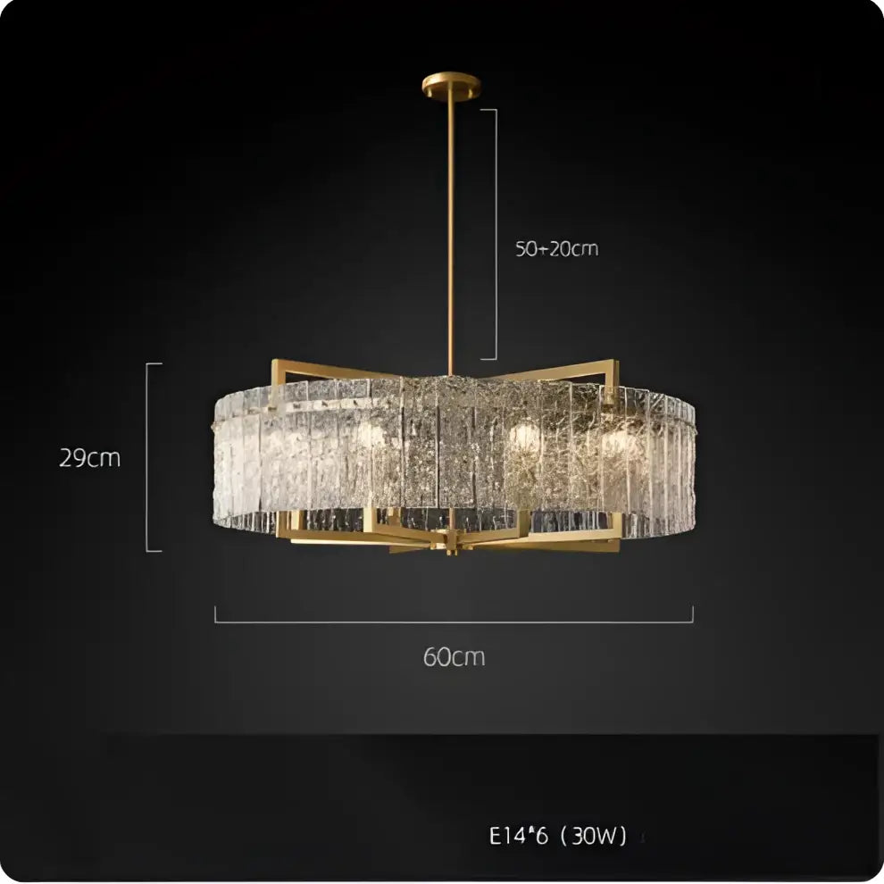 Textured crystal gold dimmable led copper glass chandelier living room