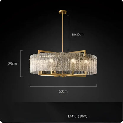 Textured crystal gold dimmable led copper glass chandelier living room