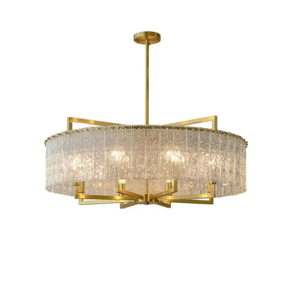 Textured crystal gold dimmable led copper glass chandelier living room