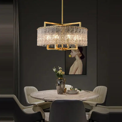 Textured crystal gold dimmable led copper glass chandelier living room