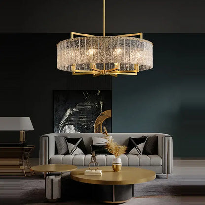 Textured crystal gold dimmable led copper glass chandelier living room