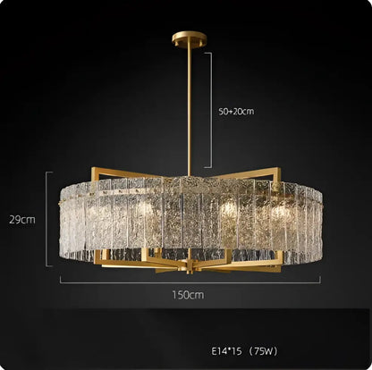 Textured crystal gold dimmable led copper glass chandelier living room