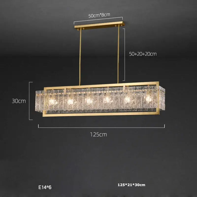 Textured crystal gold dimmable led copper glass chandelier living room