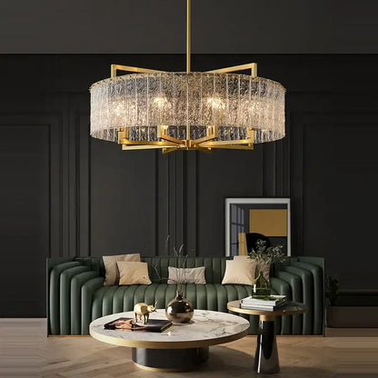 Textured crystal gold dimmable led copper glass chandelier living room