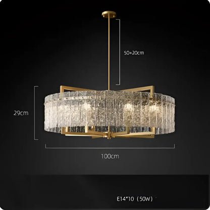 Textured crystal gold dimmable led copper glass chandelier living room
