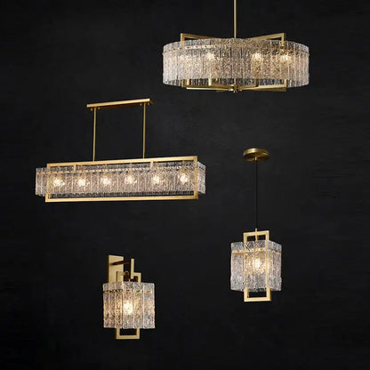 Textured crystal gold dimmable led copper glass chandelier living room
