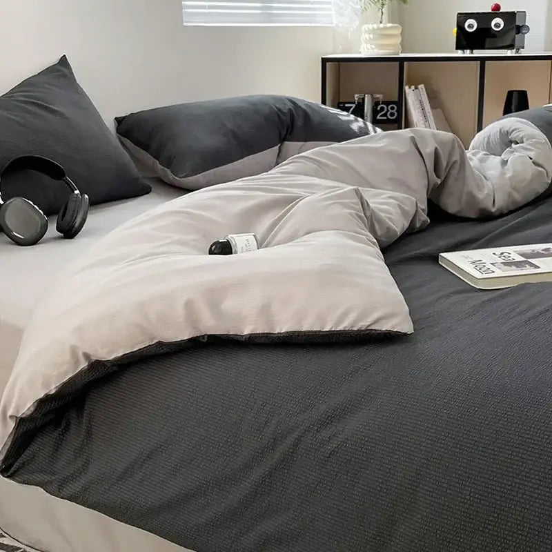 Textured dark gray & light gray bubble cotton quilt sets bedroom