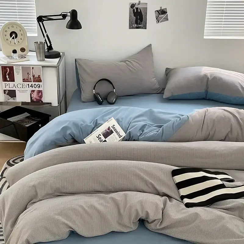 Textured dark gray & light gray bubble cotton quilt sets bedroom