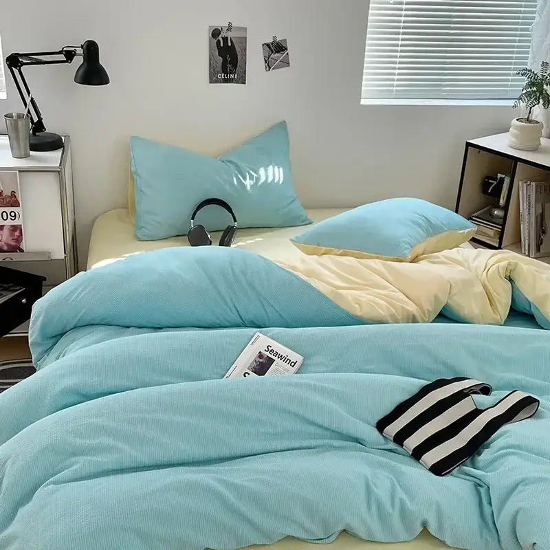 Textured dark gray & light gray bubble cotton quilt sets bedroom