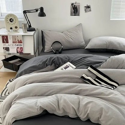 Textured dark gray & light gray bubble cotton quilt sets bedroom