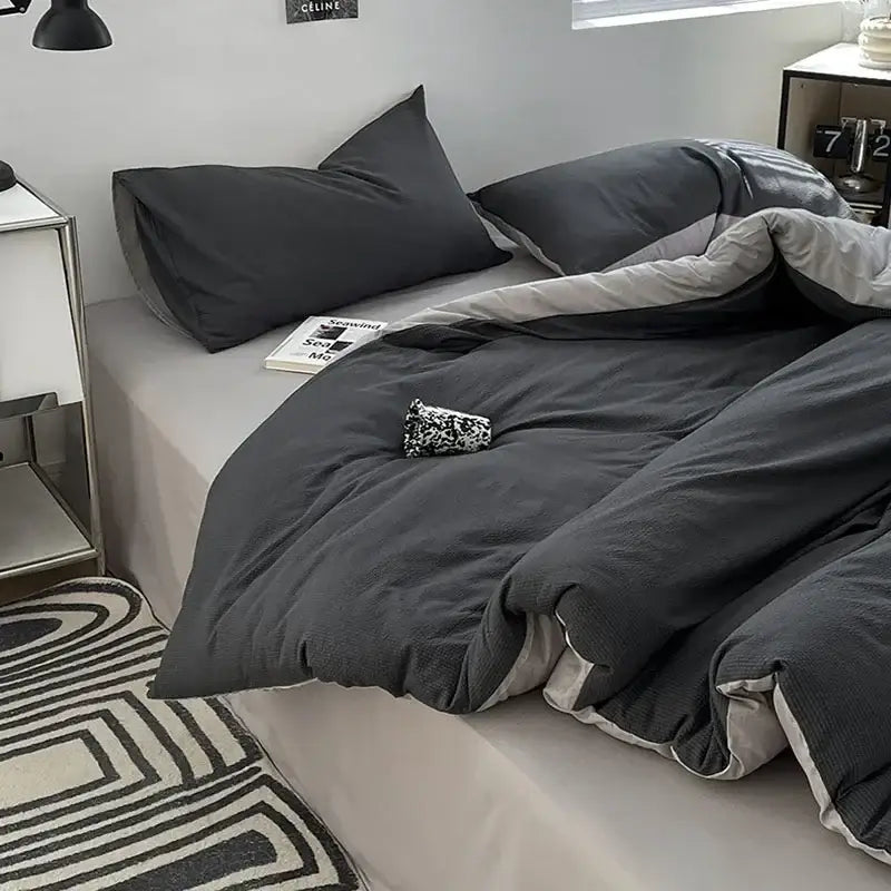 Textured dark gray & light gray bubble cotton quilt sets bedroom
