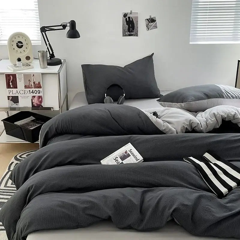 Textured dark gray & light gray bubble cotton quilt sets bedroom