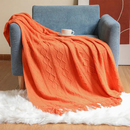Textured diamond multi color knit throw blanket – living room cozy knit