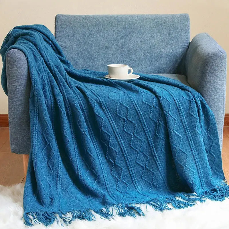 Textured diamond multi color knit throw blanket – living room cozy knit