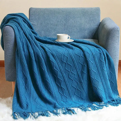 Textured diamond multi color knit throw blanket – living room cozy knit