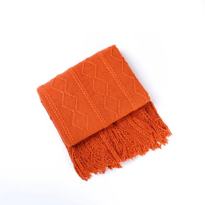 Textured diamond multi color knit throw blanket – living room cozy knit