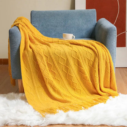 Textured diamond multi color knit throw blanket – living room cozy knit