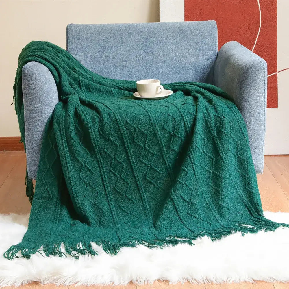 Textured diamond multi color knit throw blanket – living room cozy knit