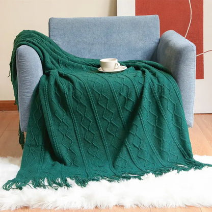 Textured diamond multi color knit throw blanket – living room cozy knit