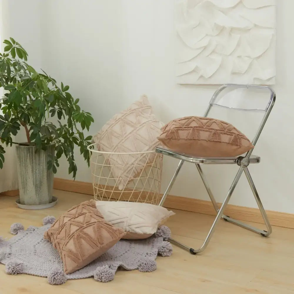 Textured earthy geometric diamond embroidery living room cushion cover