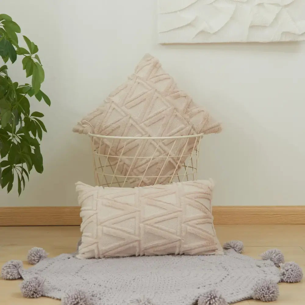 Textured earthy geometric diamond embroidery living room cushion cover
