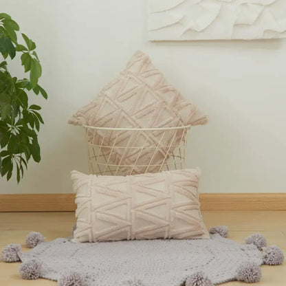 Textured earthy geometric diamond embroidery living room cushion cover