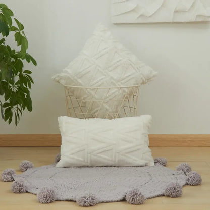 Textured earthy geometric diamond embroidery living room cushion cover
