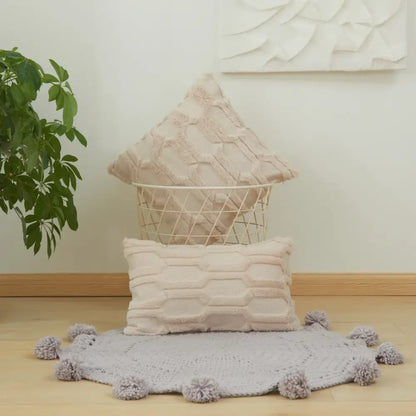 Textured earthy geometric diamond embroidery living room cushion cover