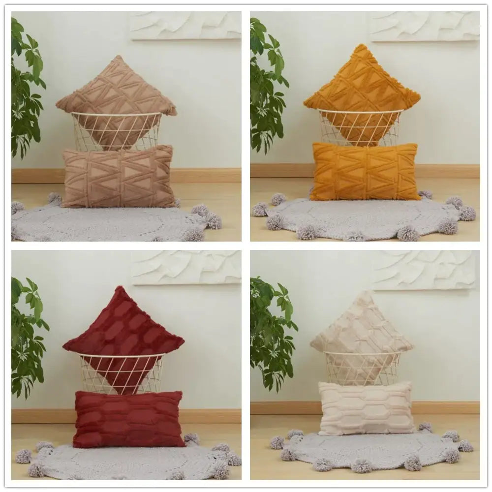 Textured earthy geometric diamond embroidery living room cushion cover
