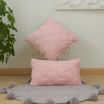 Textured earthy geometric diamond embroidery living room cushion cover