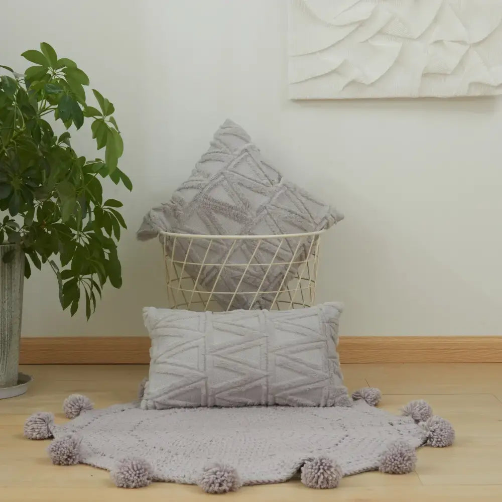 Textured earthy geometric diamond embroidery living room cushion cover