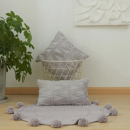 Textured earthy geometric diamond embroidery living room cushion cover
