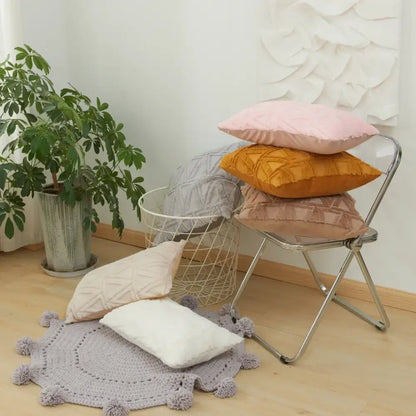 Textured earthy geometric diamond embroidery living room cushion cover