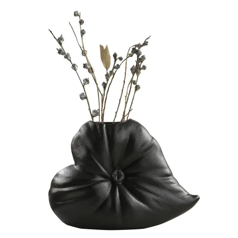 Textured fluffy heart vase white blue & black living room decor