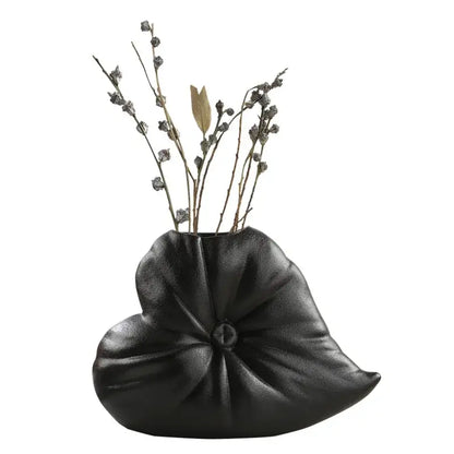 Textured fluffy heart vase white blue & black living room decor