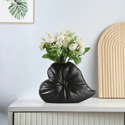 Textured fluffy heart vase white blue & black living room decor