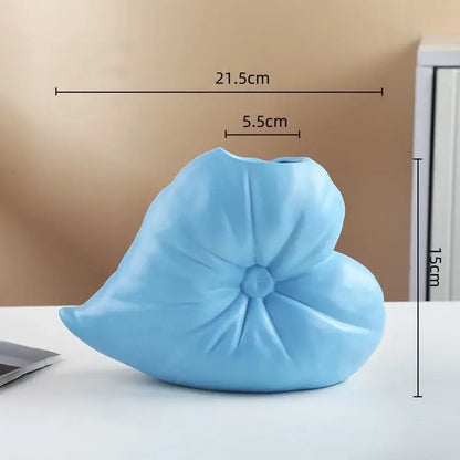 Textured fluffy heart vase white blue & black living room decor