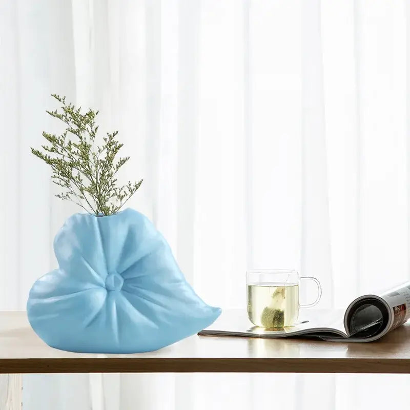 Textured fluffy heart vase white blue & black living room decor