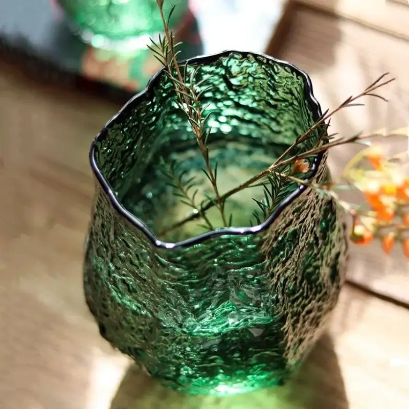 Textured frosted green transparent glass vase set living room decor