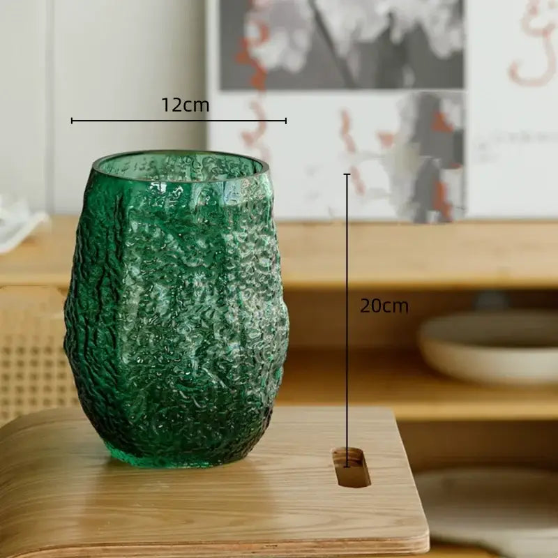 Textured frosted green transparent glass vase set living room decor