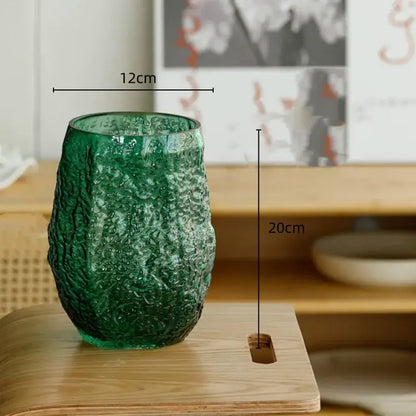 Textured frosted green transparent glass vase set living room decor
