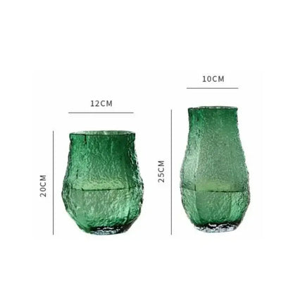 Textured frosted green transparent glass vase set living room decor