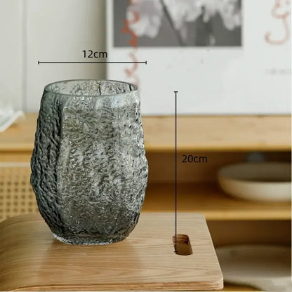 Textured frosted green transparent glass vase set living room decor