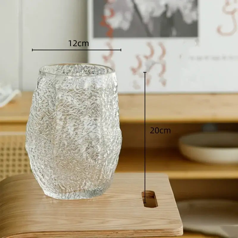 Textured frosted green transparent glass vase set living room decor